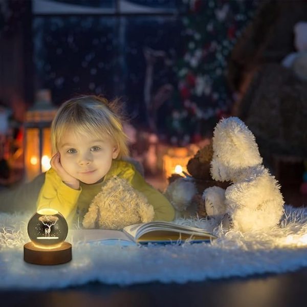 Crystal 3D Galaxy Ball |Night Light |Table Lamp |Dimmable Engraved LED Glass Ball |with USB and Wooden Base for Home Decor|Birthday Gift|Office|Gift & Kids Bedroom-[Deer] - Image 2