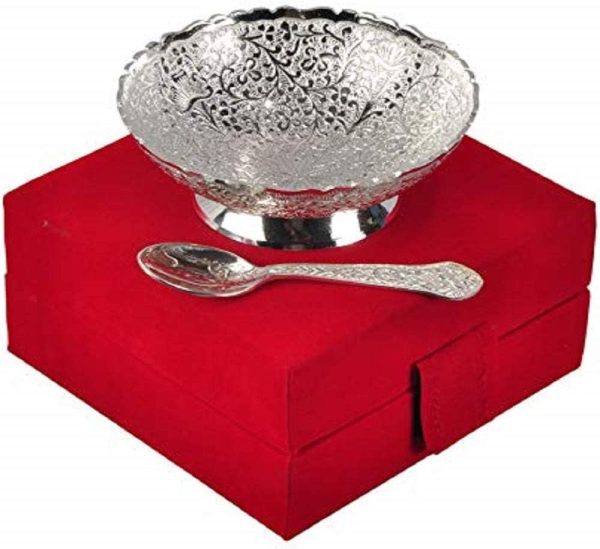 Gift Studio Metal Floral Dessert Bowl - 0.10 liter, 2 Piece, Silver