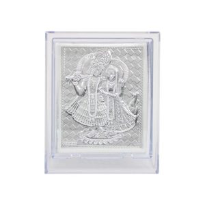 Crown Jewels 999 Silver Hindu God Frame for Gift, Hindu Religion Frame for Puja, Sanatan Idol for Home, Occasional Return Gift, Housewarming Gift (11 x 8 CM) (Radhe Shyam)
