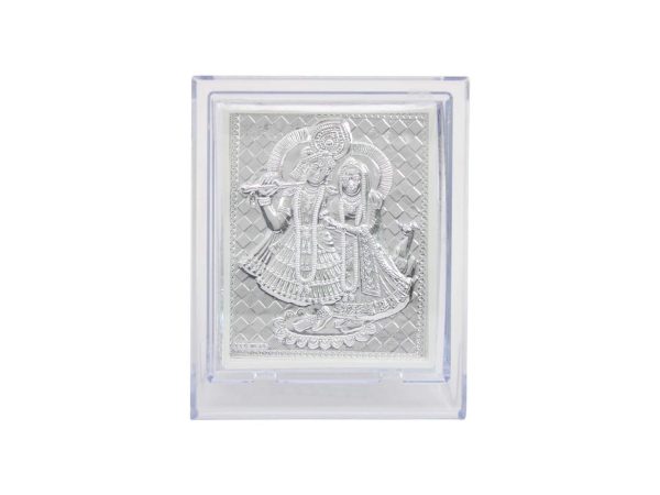 Crown Jewels 999 Silver Hindu God Frame for Gift, Hindu Religion Frame for Puja, Sanatan Idol for Home, Occasional Return Gift, Housewarming Gift (11 x 8 CM) (Radhe Shyam)