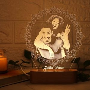 Artistic Gifts Acrylic Handcrafted Personalized Dodecagon Shape 3D Illusion Photo LED Lamp for Couples| Photo Frame with Customized Photo, Name and Date Husband, Parents. (Design S2),Multicolour