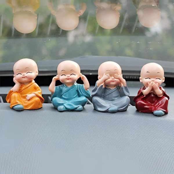 Buddha Monk Figurines Set 4Pc – Multicolour Polyresin Decorative Statues for Home Decor, Indoor/Outdoor Garden, Car Dashboard, Wall Shelf, Office Table, Spiritual Yard Art & Unique Gift Items - Image 3